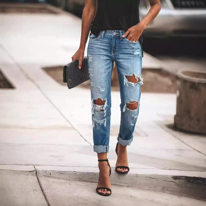 Damen Ripped Boyfriend Jeans mit lässigem Schnitt und fransigen Elementen Drune