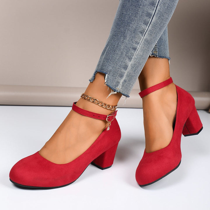 Damen nan elegante Riemchenpumps mit verstellbarem Knöchelriemen und breitem Blockabsatz Drune