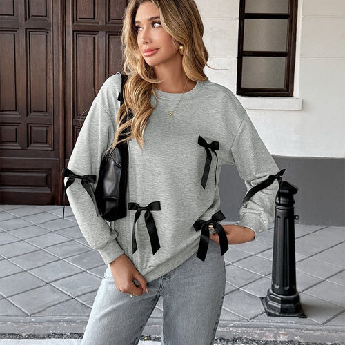 Damen Bequemer Sweatshirt mit Schleifen-Design Drune