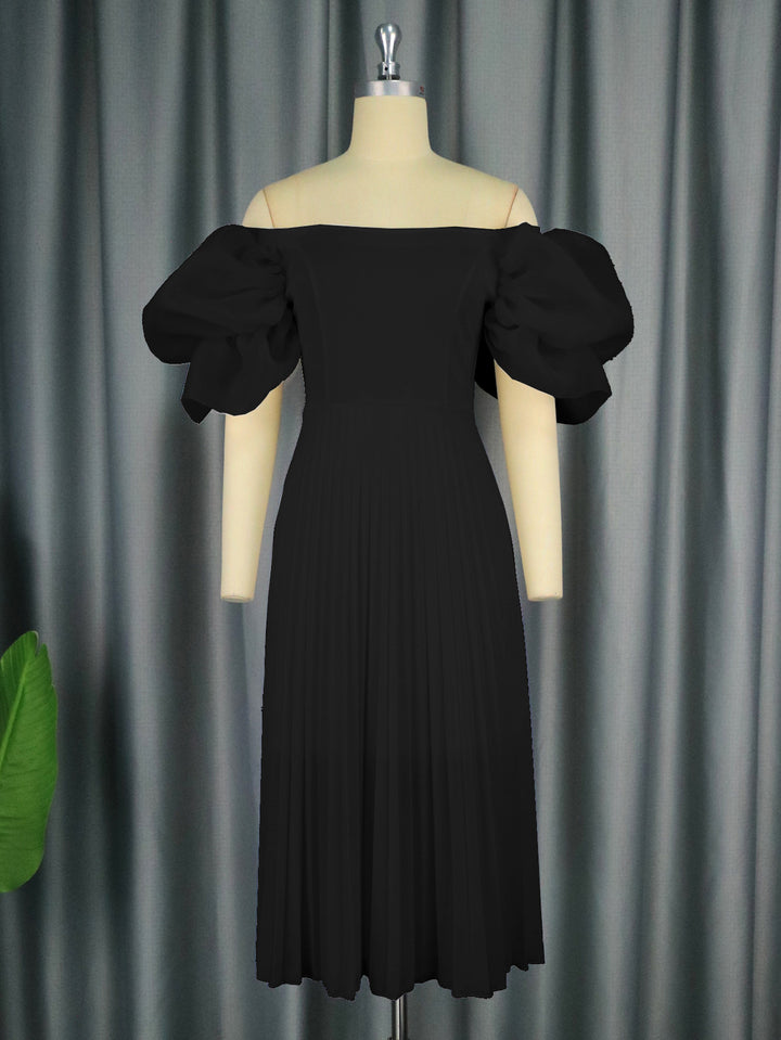 Damen Elegantes Kleid mit voluminösen Puffärmeln und schwingendem Rock Drune