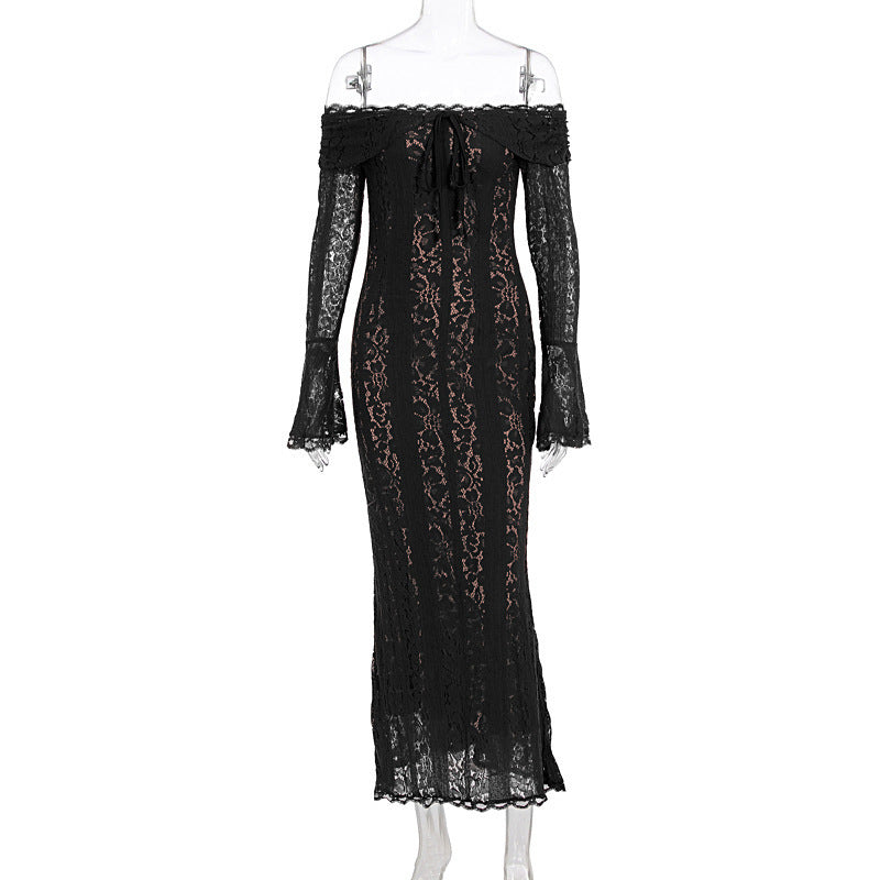 Damen Elegantes Spitzenkleid im figurbetonten Schnitt mit Off-Shoulder Design Drune