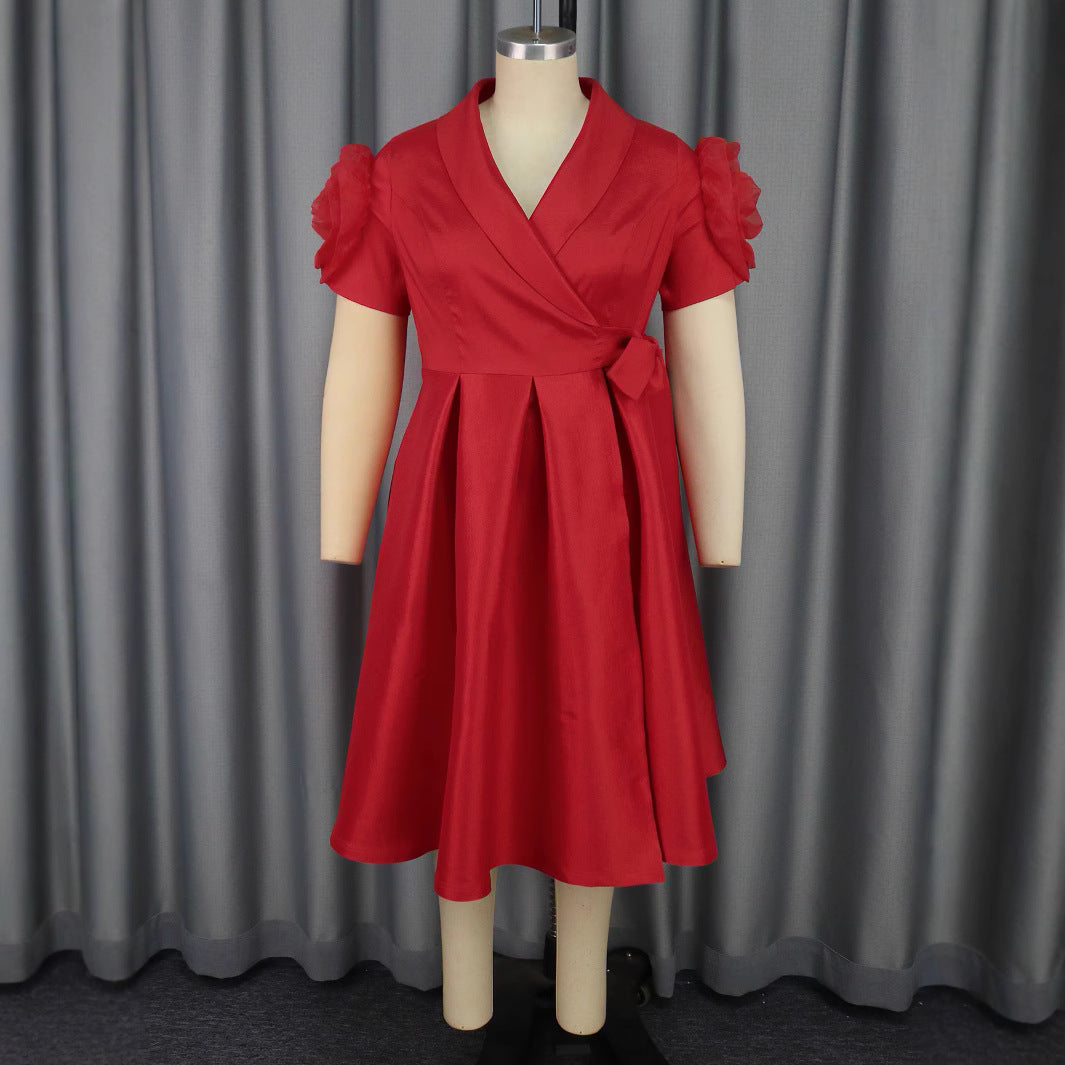 Damen Wickelkleid mit voluminösen Puffärmeln Drune