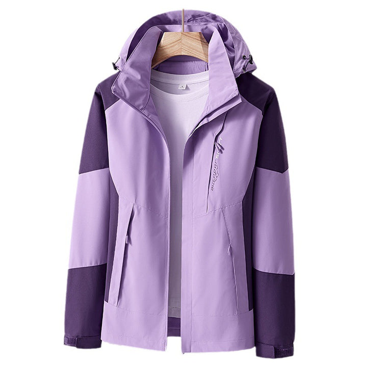 Unisex Atmungsaktive Softshell-Outdoorjacke im Colorblock-Design mit regulierbarer Kapuze und verdecktem Zweiwege-Reißverschluss Drune