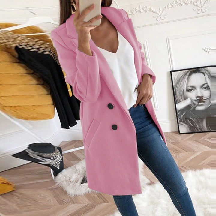 Damen Longline Wolloptik Mantel‑Blazer mit Reverskragen Drune