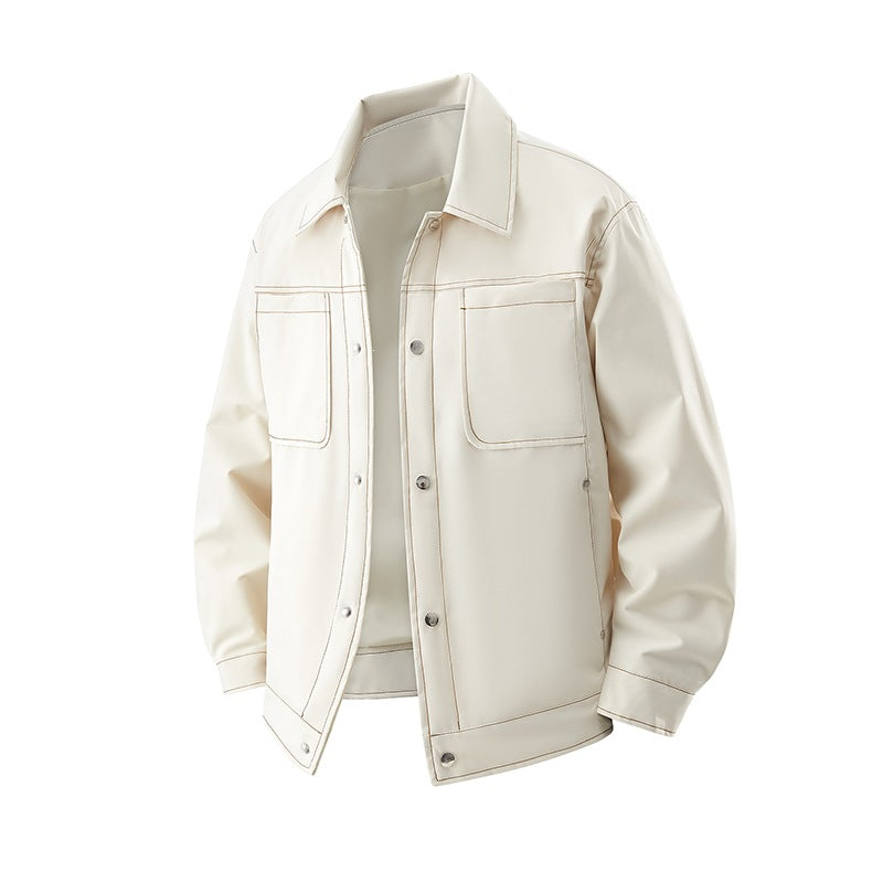 Herren Leichte Overshirt-Jacke aus strukturiertem Kunstleder mit aufgesetzten Brusttaschen Drune