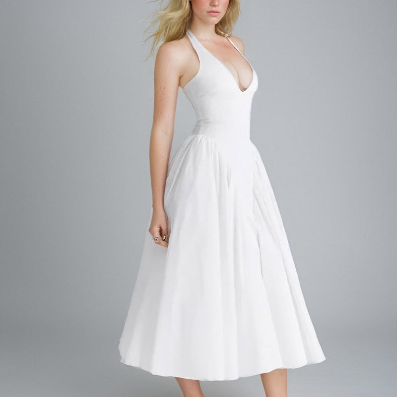 Damen Elegantes Maxikleid mit tiefem V-Ausschnitt und fließendem Rock Drune