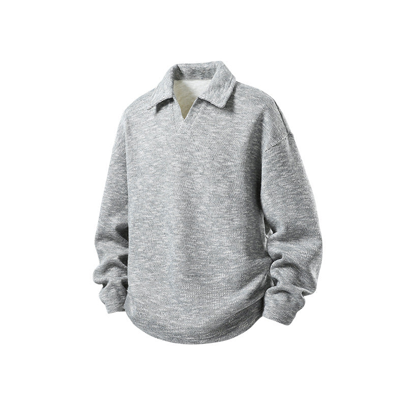 Herren Grobstrick-Kragenpullover mit V-Ausschnitt und Relaxed‑Fit Drune