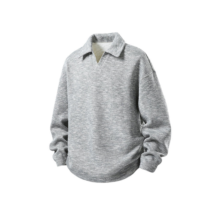 Herren Grobstrick-Kragenpullover mit V-Ausschnitt und Relaxed‑Fit Drune