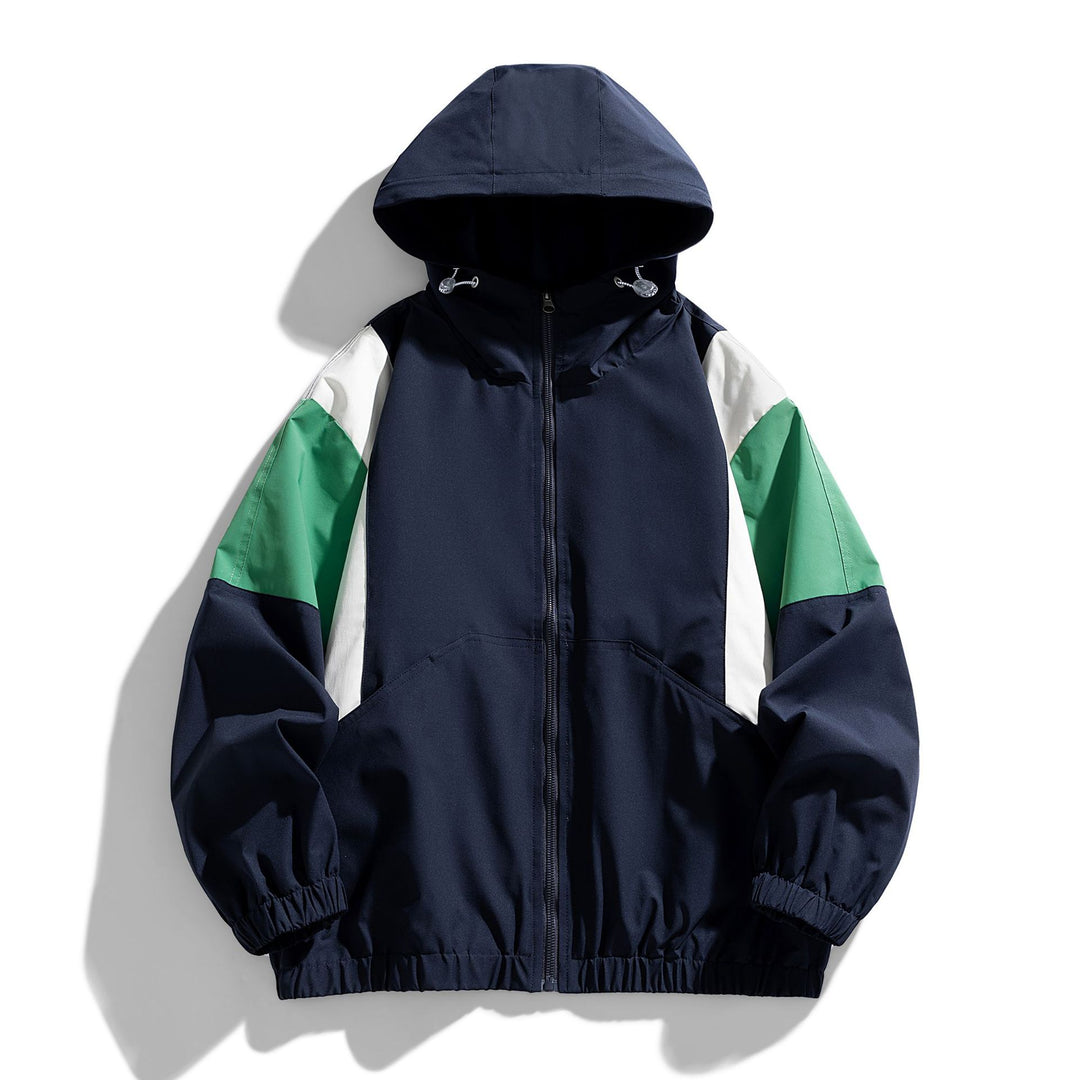 Herren Colorblock Windbreaker Kapuzenjacke mit Reißverschluss und elastischem Saum Drune