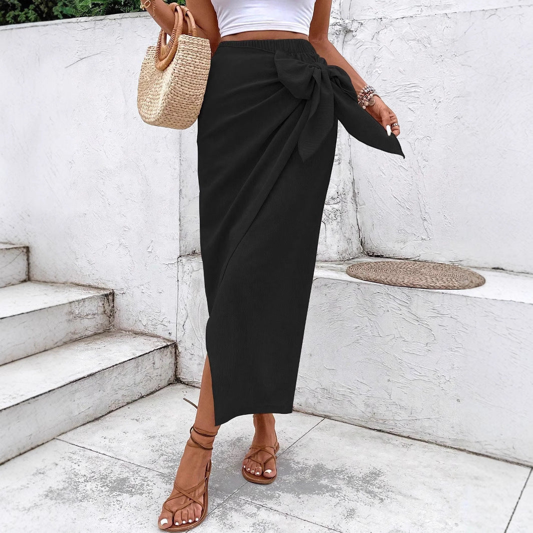 Damen Eleganter Wickelrock mit Schleifendetail Drune