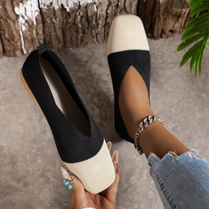 Damen Zweifarbige Strick‑Ballerinas mit quadratischer Kappe und elastischem Schaft Drune