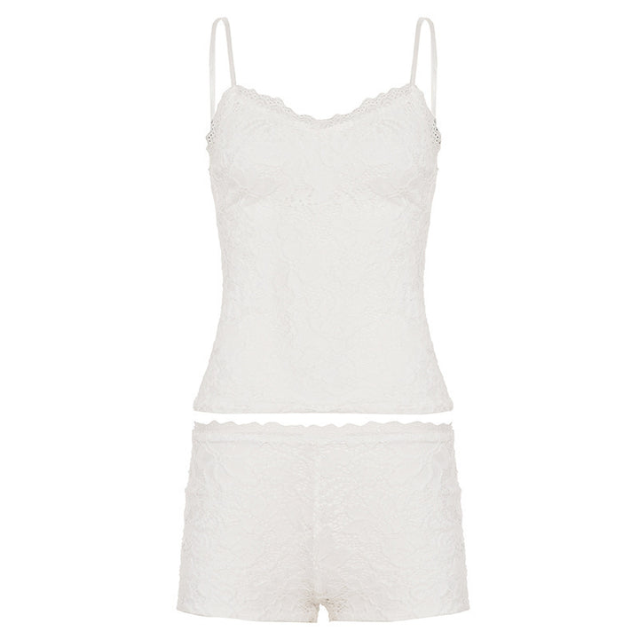 Damen Elegantes Spitzen-Nachtwäsche Set mit Schnürdetails Drune