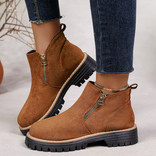 Damen Stylische Ankle Boots mit Reißverschluss Drune
