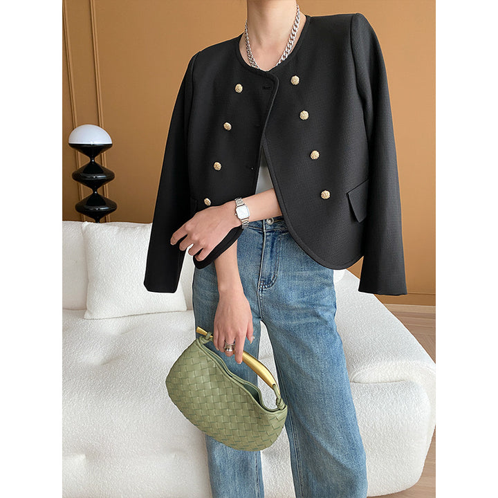 Damen modische Bouclé-Jacke mit doppeltem Knopfverschluss Drune