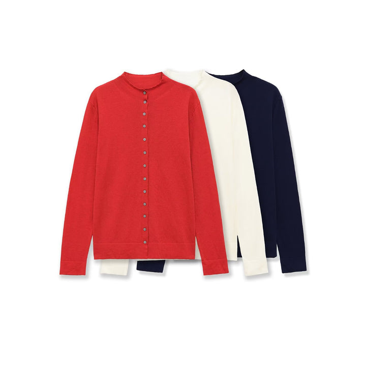 Damen Feinstrick-Cardigan mit Knopfleiste und Rundhalsausschnitt Drune