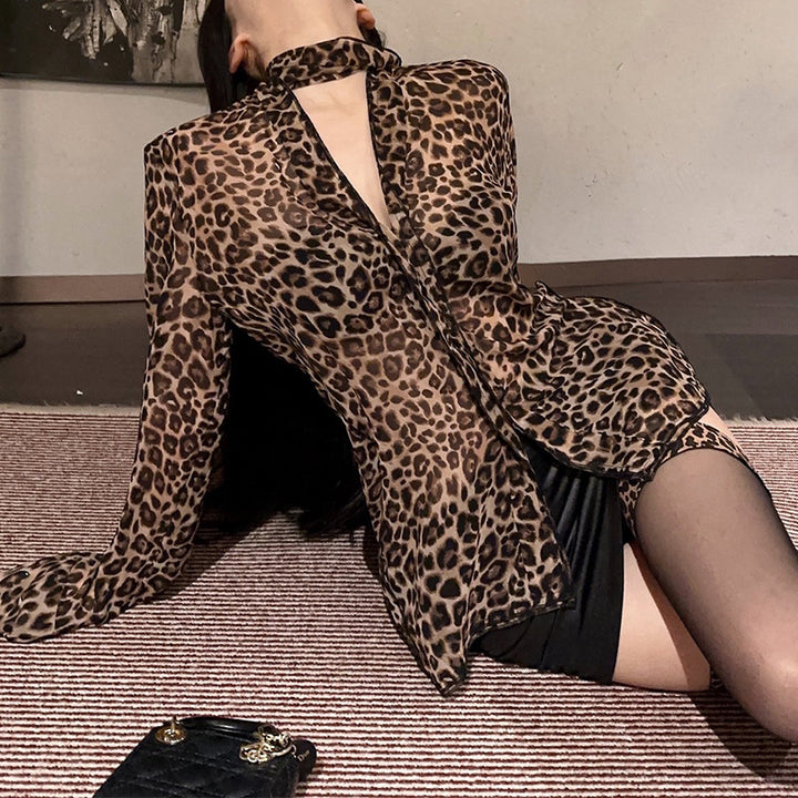 Damen Elegantes und verführerisches Tiermuster Jumpsuit mit Bindegürtel Drune
