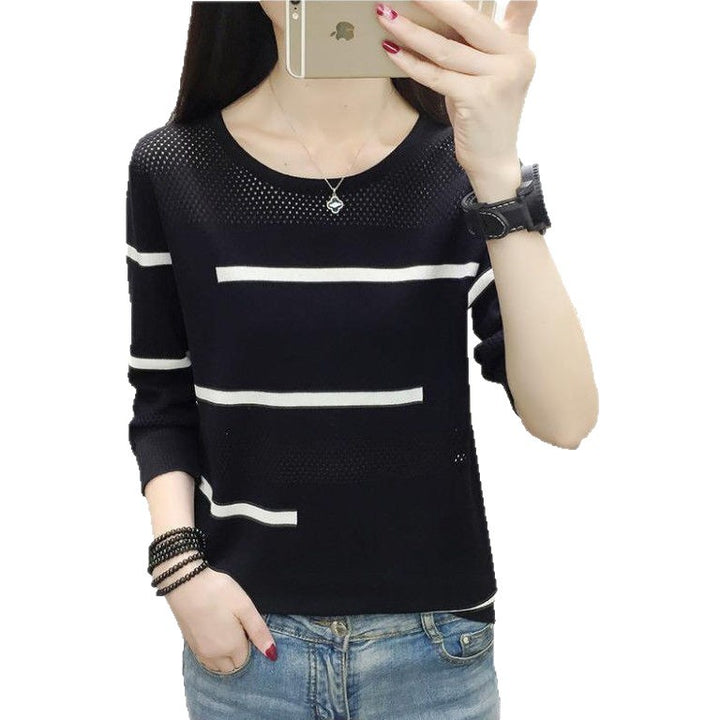 Damen lässiger Feinstrickpullover mit modischem Streifenmuster Drune