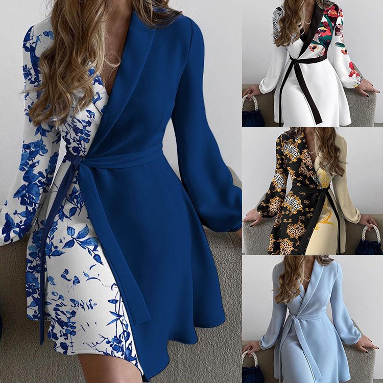 Damen schickes Wickelkleid mit tierischem Muster und langen Ärmeln Drune
