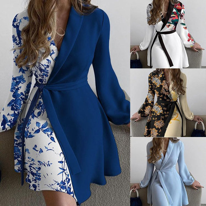 Damen schickes Wickelkleid mit tierischem Muster und langen Ärmeln Drune