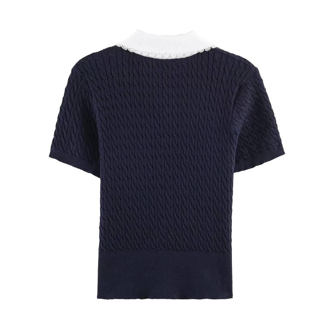 Damen Strickbluse mit eleganter Kragenverzierung Drune