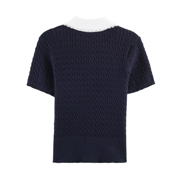Damen Strickbluse mit eleganter Kragenverzierung Drune