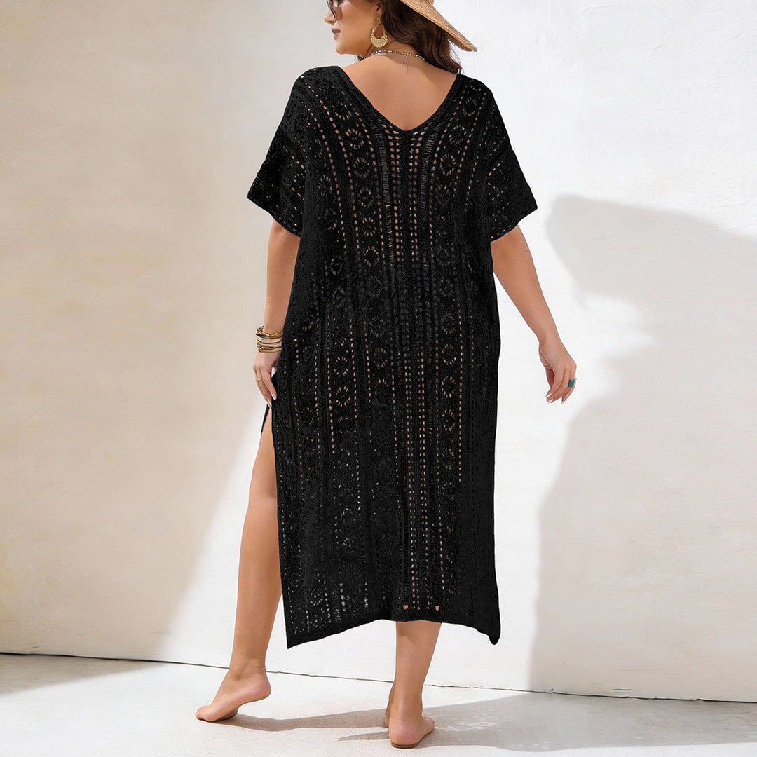 Damen Häkelstrandkleid mit V-Ausschnitt und seitlichem Schlitz Drune