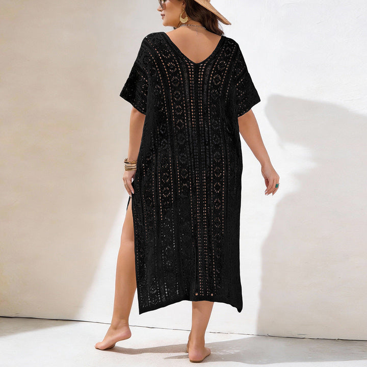 Damen Häkelstrandkleid mit V-Ausschnitt und seitlichem Schlitz Drune