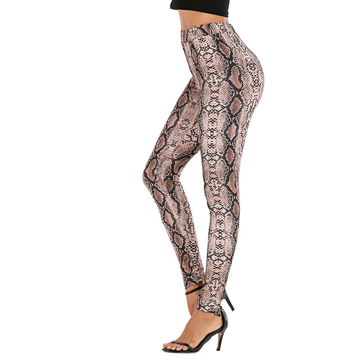 Damen Skinny-Leggings mit hohem Bund, Schlangenprint und formendem Stretch Drune