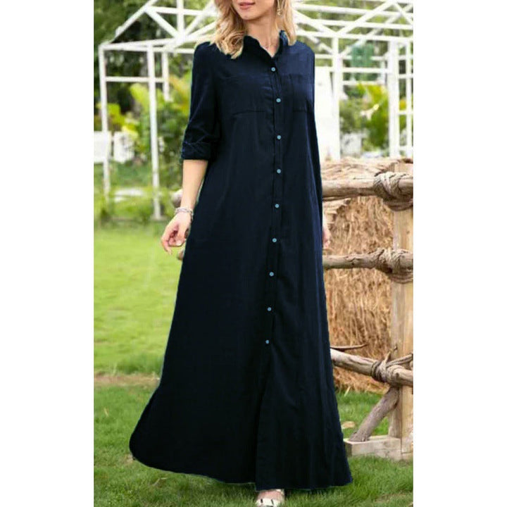 Damen Langarmhemdkleid mit Knopfdetails und raffiniertem Schnitt Drune