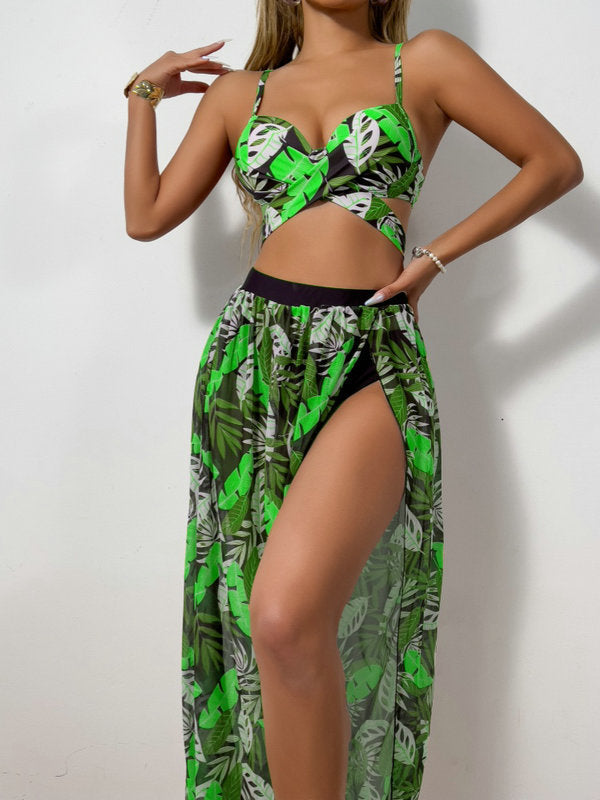 Damen Zweiteiler Bademode mit hohem Beinausschnitt und floralem Design Drune