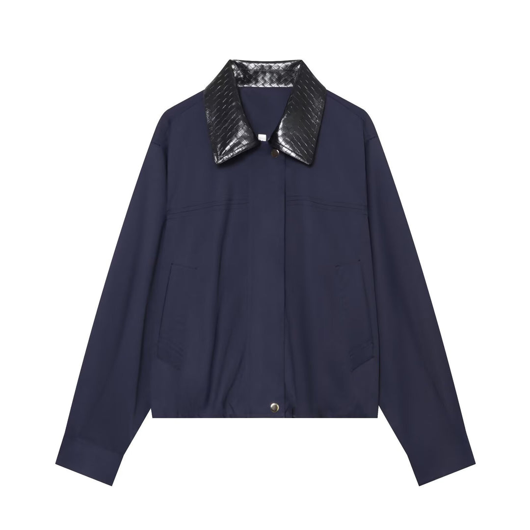 Damen Leichte Oversize Blousonjacke mit kontrastierendem geprägtem Kunstlederkragen Drune