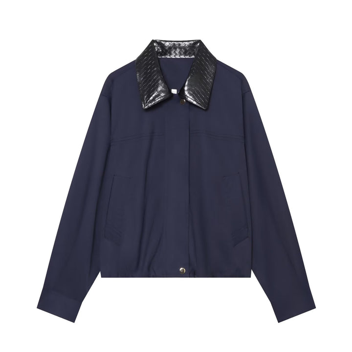 Damen Leichte Oversize Blousonjacke mit kontrastierendem geprägtem Kunstlederkragen Drune