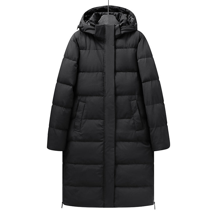 Damen Langer minimalistischer Steppmantel mit konturierter Kapuze und ultraleichter Thermofüllung Drune