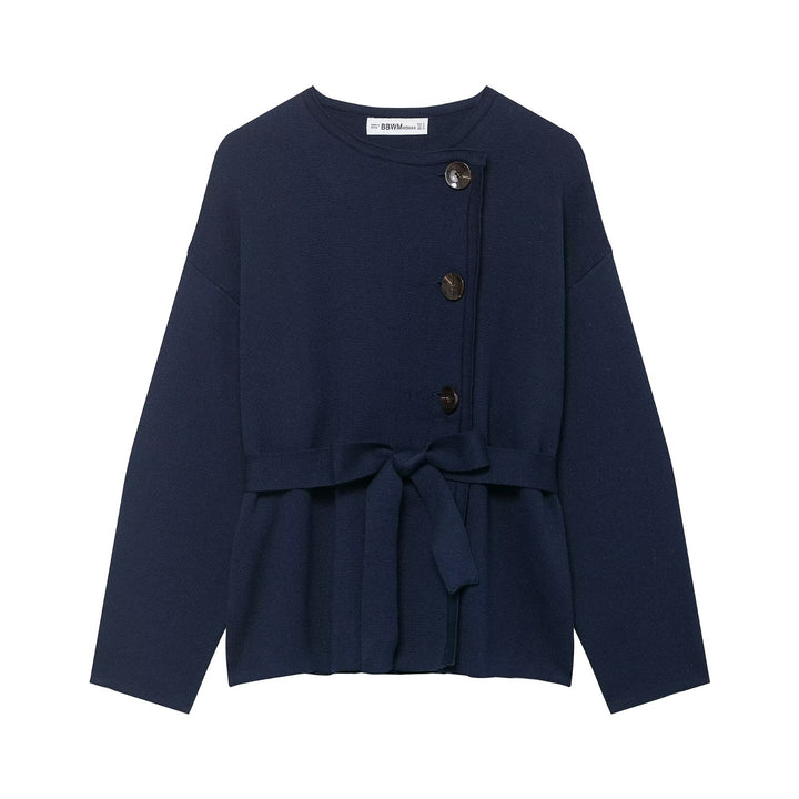 Damen Strickjacke mit asymmetrischer Knopfblende und Taillengürtel Drune
