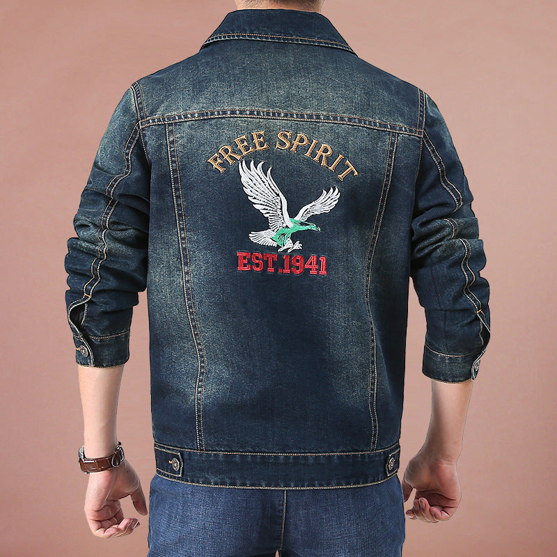 Herren Jeansjacke im Vintage-Look mit Patches und bedrucktem Innenfutter Drune