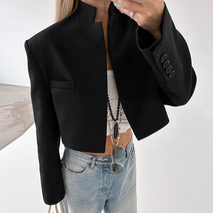 Damen Kurzer Blazer mit Stehkragen und Taschen Drune