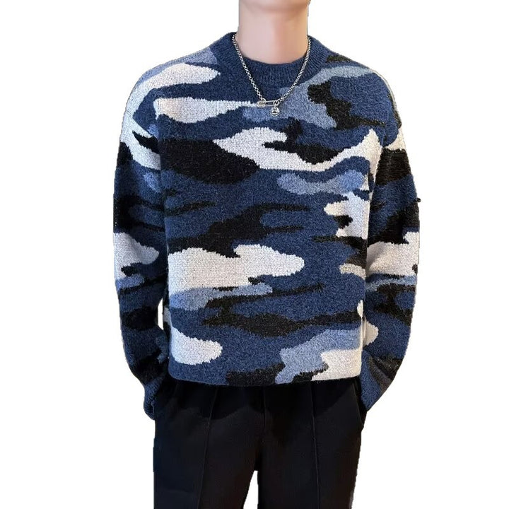 Herren Gemütlicher Grobstrickpullover mit Camouflage-Muster Drune