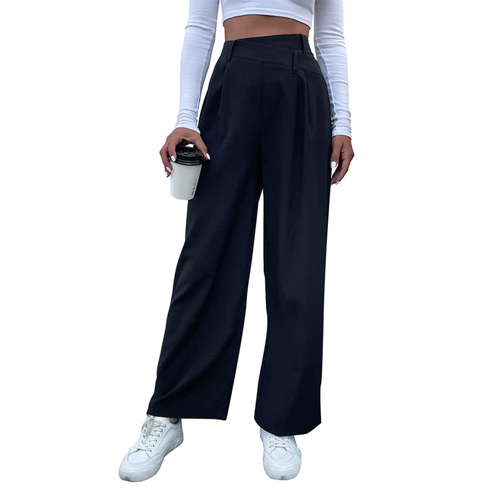 Damen Elegante Stoffhose mit hoher Taille, Bundfalten und weitem Bein Drune