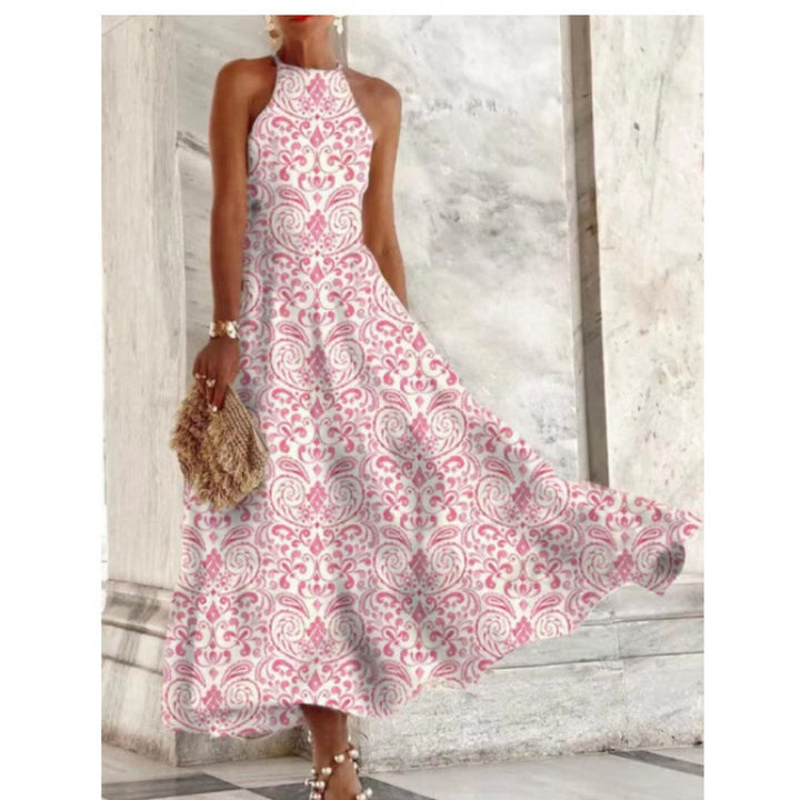 Damen Maxikleid mit elegantem Stehkragen und fließendem Rock Drune