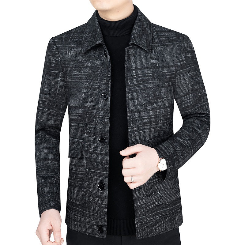 Herren Kurzjacke im strukturierten WDrunelook mit Hemdkragen und Knopfleiste Drune