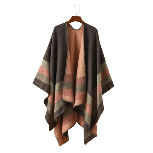 Damen Strickponcho im Paisley-Jacquard mit offener Vorderseite Drune