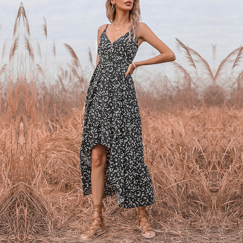 Damen Maxikleid mit luftigen Rüschen und hochwertigem Blumenmuster Drune