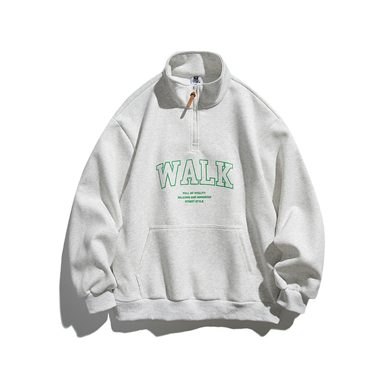 Unisex Oversize-Halbzip-Sweatshirt mit Stehkragen, Kängurutasche und Logo-Print Drune