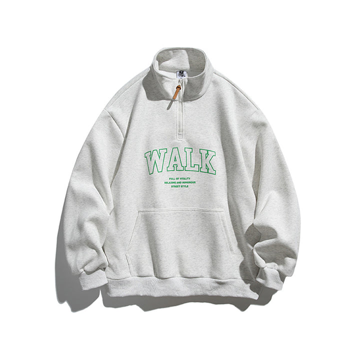 Unisex Oversize-Halbzip-Sweatshirt mit Stehkragen, Kängurutasche und Logo-Print Drune