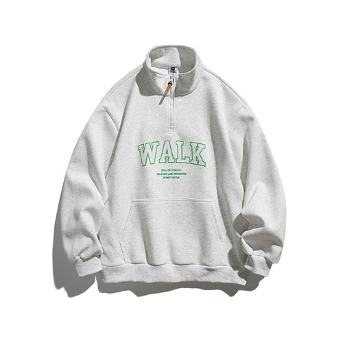 Unisex Oversize-Halbzip-Sweatshirt mit Stehkragen, Kängurutasche und Logo-Print Drune
