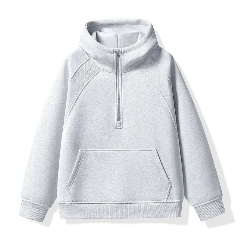 Unisex Halbzip-Kapuzenpullover mit hohem Kragen, Kängurutasche & gerippten Bündchen Drune