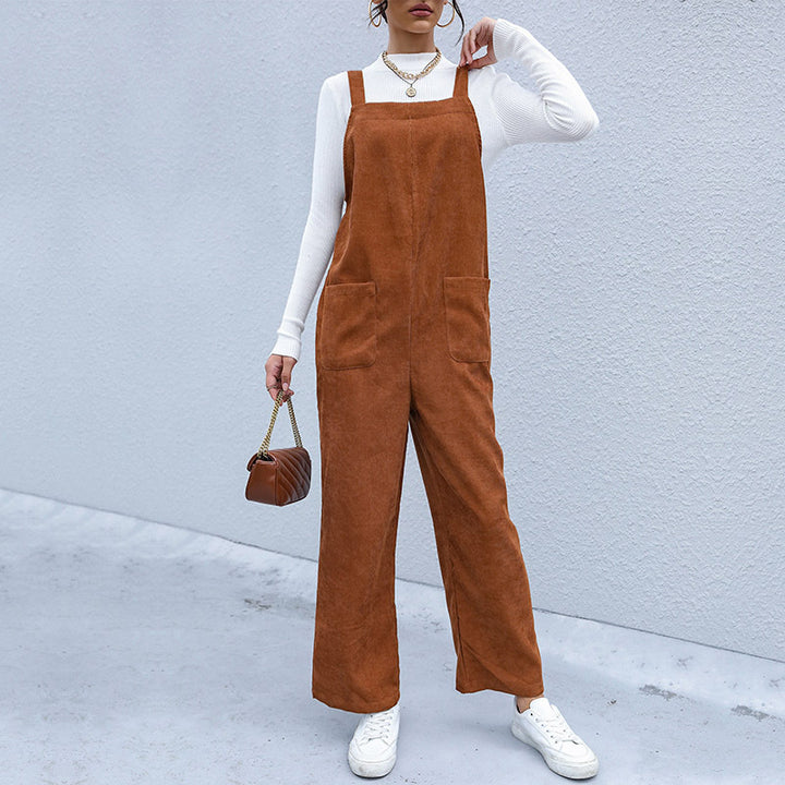 Damen Latzhose aus weichem Cordstoff mit praktischen Taschen und weiter Beinform Drune