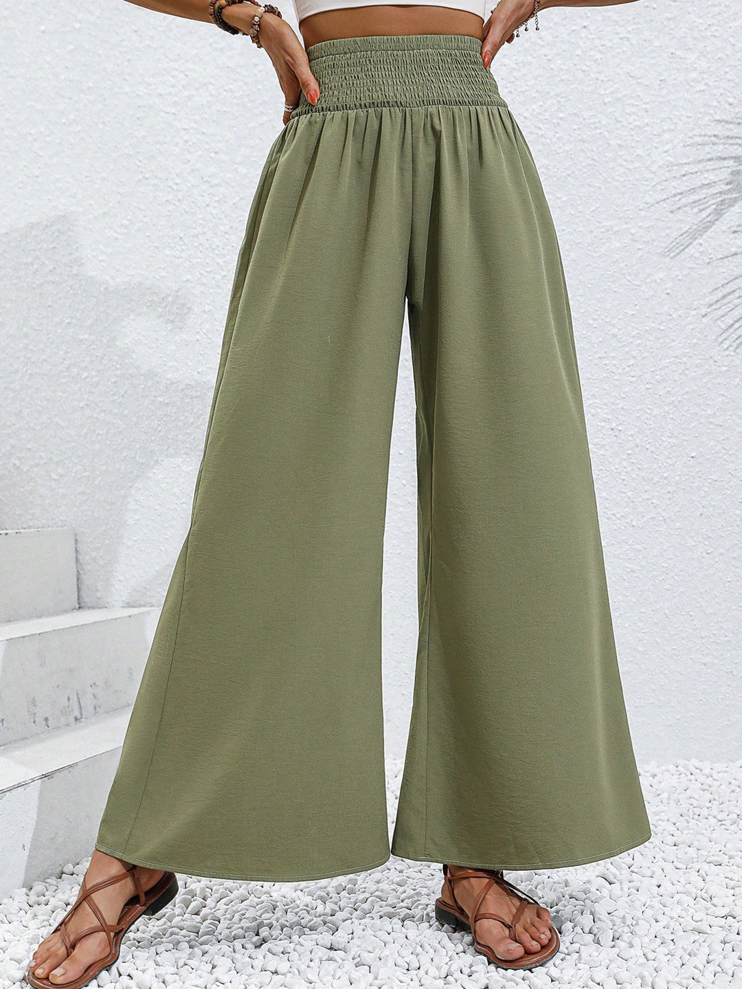 Damen weite Palazzo-Hose mit elastischem Bund und lässigem Schnitt Drune
