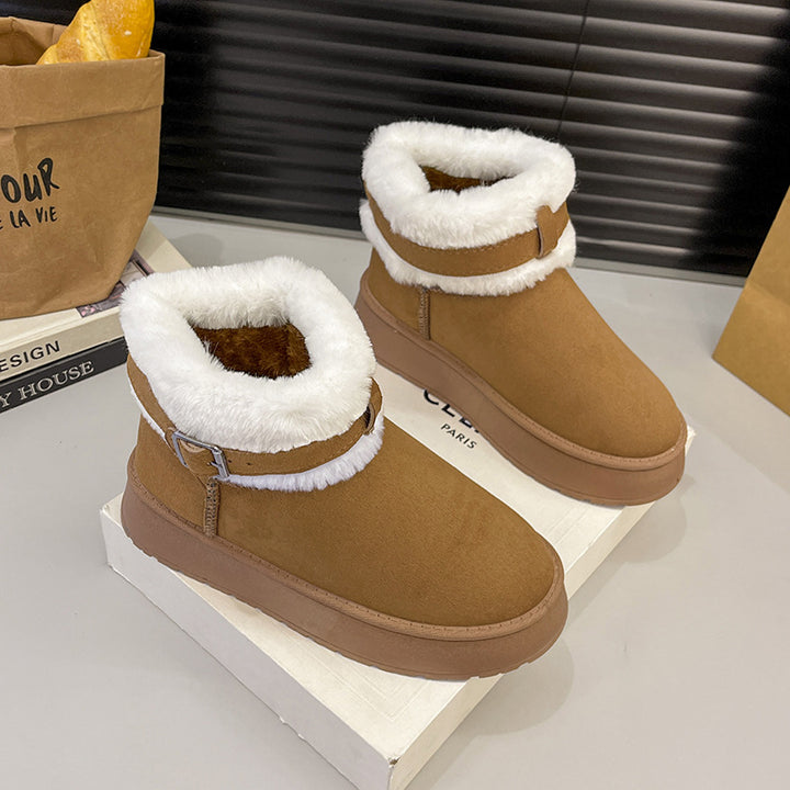 Damen Gefütterte Kurz-Stiefeletten mit Teddyfell-Futter, verstellbarem Schnallenriemen und profilierter Gummisohle Drune