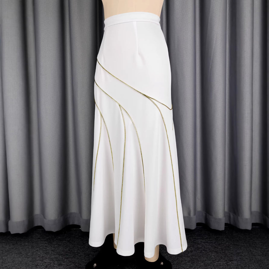 Damen eleganter Maxirock mit Goldakzenten Drune